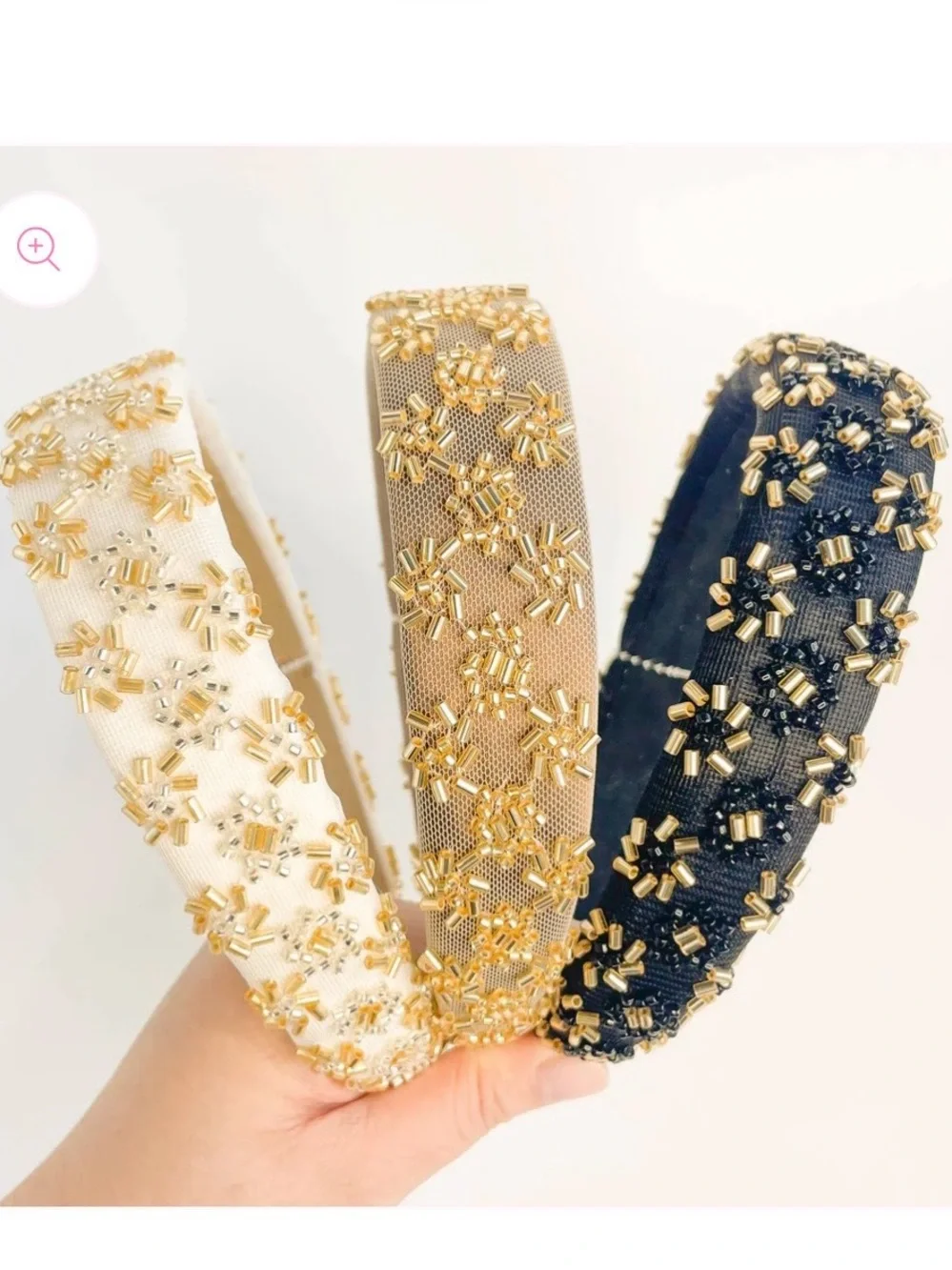 Embellished Beaded Padded Headband - Black, Beige, Ivory